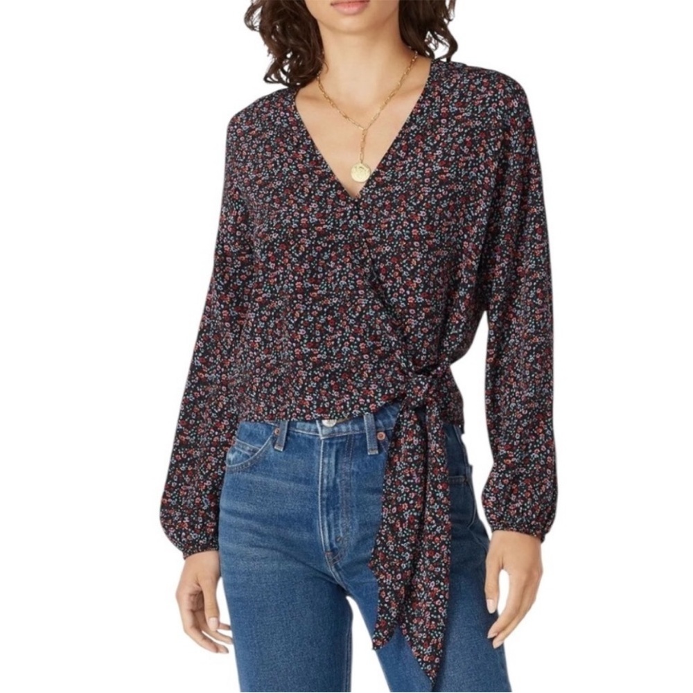 Raelynn Floral Wrap Blouse - Black